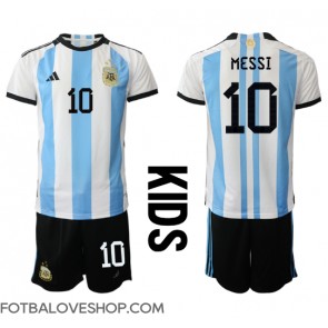 Argentina Lionel Messi #10 Dětské Domácí Dres MS 2022 Krátký Rukáv (+ trenýrky)