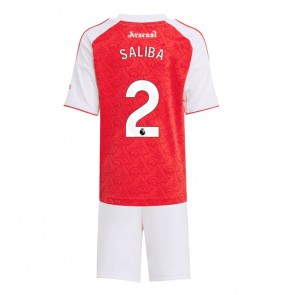 Arsenal William Saliba #2 Dětské Domácí Dres 2025-26 Krátký Rukáv (+ trenýrky)