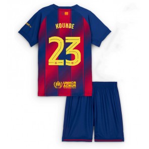 Barcelona Jules Kounde #23 Dětské Domácí Dres 2025-26 Krátký Rukáv (+ trenýrky)