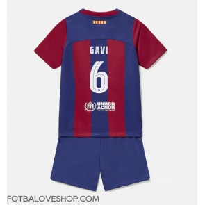 Barcelona Paez Gavi #6 Dětské Domácí Dres 2023-24 Krátký Rukáv (+ trenýrky)