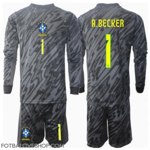 Brazílie Alisson Becker #1 Brankářské Dětské Venkovní Dres Copa America 2024 Dlouhý Rukáv (+ trenýrky)