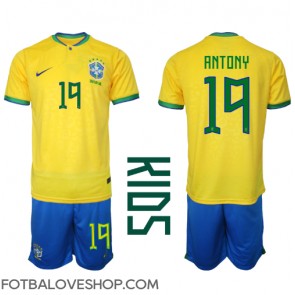 Brazílie Antony #19 Dětské Domácí Dres MS 2022 Krátký Rukáv (+ trenýrky)