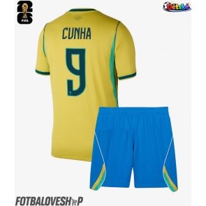 Brazílie Matheus Cunha #9 Dětské Domácí Dres MS 2026 Krátký Rukáv (+ trenýrky)