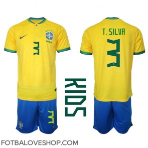 Brazílie Thiago Silva #3 Dětské Domácí Dres MS 2022 Krátký Rukáv (+ trenýrky)