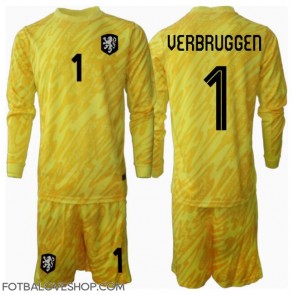 Holandsko Bart Verbruggen #1 Brankářské Dětské Venkovní Dres ME 2024 Dlouhý Rukáv (+ trenýrky)