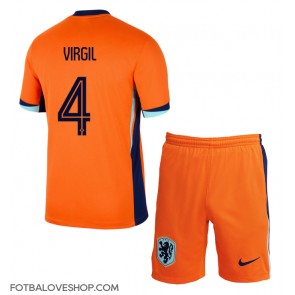 Holandsko Virgil van Dijk #4 Dětské Domácí Dres ME 2024 Krátký Rukáv (+ trenýrky)
