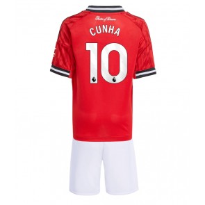 Manchester United Matheus Cunha #10 Dětské Domácí Dres 2025-26 Krátký Rukáv (+ trenýrky)