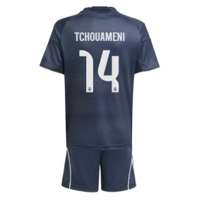 Real Madrid Aurelien Tchouameni #14 Dětské Venkovní Dres 2025-26 Krátký Rukáv (+ trenýrky)