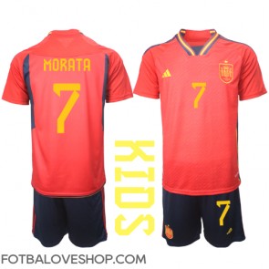 Španělsko Alvaro Morata #7 Dětské Domácí Dres MS 2022 Krátký Rukáv (+ trenýrky)