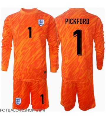 Anglie Jordan Pickford #1 Brankářské Dětské Domácí Dres ME 2024 Dlouhý Rukáv (+ trenýrky)