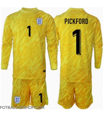 Anglie Jordan Pickford #1 Brankářské Dětské Venkovní Dres ME 2024 Dlouhý Rukáv (+ trenýrky)