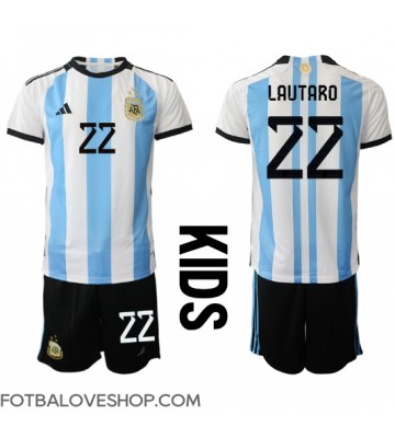 Argentina Lautaro Martinez #22 Dětské Domácí Dres MS 2022 Krátký Rukáv (+ trenýrky)