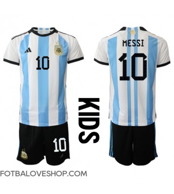 Argentina Lionel Messi #10 Dětské Domácí Dres MS 2022 Krátký Rukáv (+ trenýrky)