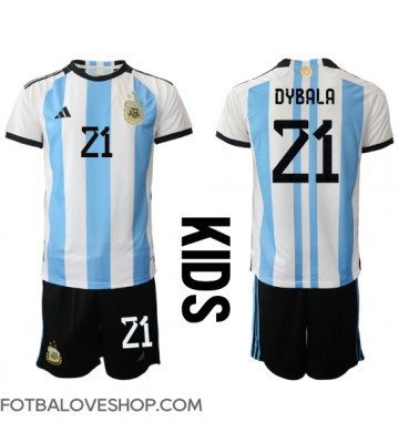 Argentina Paulo Dybala #21 Dětské Domácí Dres MS 2022 Krátký Rukáv (+ trenýrky)