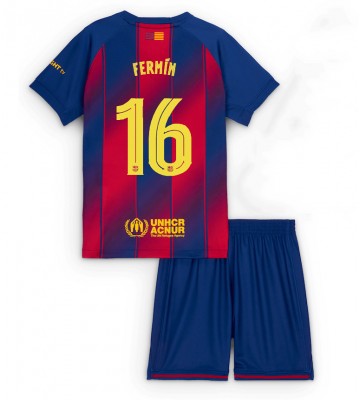 Barcelona Fermin Lopez #16 Dětské Domácí Dres 2025-26 Krátký Rukáv (+ trenýrky)