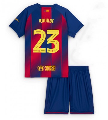 Barcelona Jules Kounde #23 Dětské Domácí Dres 2025-26 Krátký Rukáv (+ trenýrky)
