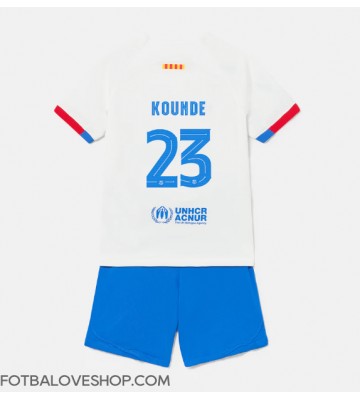 Barcelona Jules Kounde #23 Dětské Venkovní Dres 2023-24 Krátký Rukáv (+ trenýrky)
