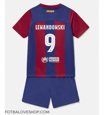 Barcelona Robert Lewandowski #9 Dětské Domácí Dres 2023-24 Krátký Rukáv (+ trenýrky)