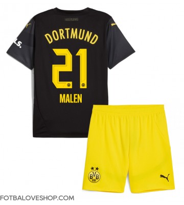 Borussia Dortmund Donyell Malen #21 Dětské Venkovní Dres 2024-25 Krátký Rukáv (+ trenýrky)