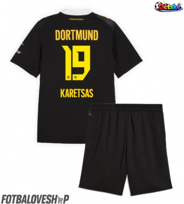 Borussia Dortmund Konstantinos Karetsas #19 Dětské Venkovní Dres 2026-27 Krátký Rukáv (+ trenýrky)