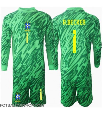 Brazílie Alisson Becker #1 Brankářské Dětské Domácí Dres Copa America 2024 Dlouhý Rukáv (+ trenýrky)