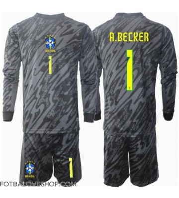 Brazílie Alisson Becker #1 Brankářské Dětské Venkovní Dres Copa America 2024 Dlouhý Rukáv (+ trenýrky)
