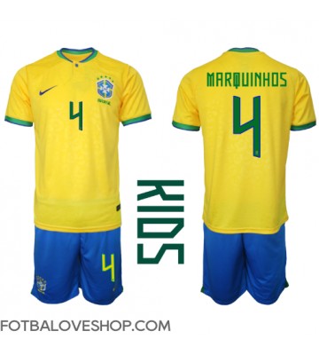 Brazílie Marquinhos #4 Dětské Domácí Dres MS 2022 Krátký Rukáv (+ trenýrky)