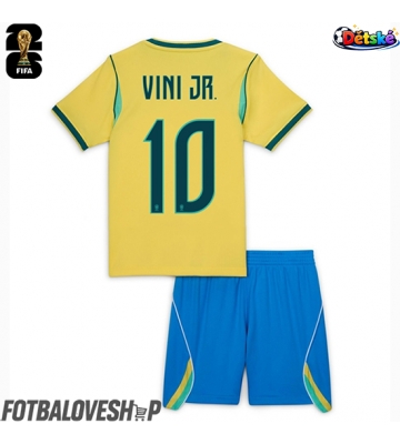Brazílie Vinicius Junior #10 Dětské Domácí Dres MS 2026 Krátký Rukáv (+ trenýrky)