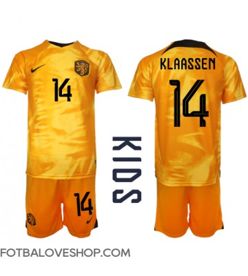 Holandsko Davy Klaassen #14 Dětské Domácí Dres MS 2022 Krátký Rukáv (+ trenýrky)