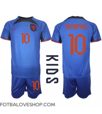 Holandsko Memphis Depay #10 Dětské Venkovní Dres MS 2022 Krátký Rukáv (+ trenýrky)
