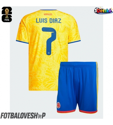 Kolumbie Luis Diaz #7 Dětské Domácí Dres MS 2026 Krátký Rukáv (+ trenýrky)