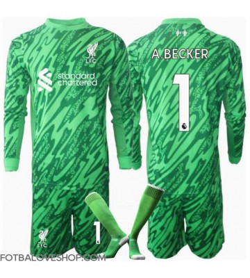 Liverpool Alisson Becker #1 Brankářské Dětské Venkovní Dres 2024-25 Dlouhý Rukáv (+ trenýrky)