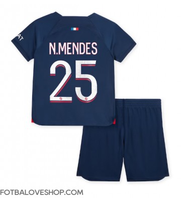 Paris Saint-Germain Nuno Mendes #25 Dětské Domácí Dres 2023-24 Krátký Rukáv (+ trenýrky)