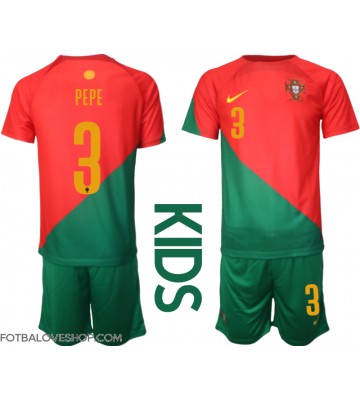 Portugalsko Pepe #3 Dětské Domácí Dres MS 2022 Krátký Rukáv (+ trenýrky)
