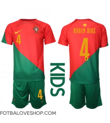 Portugalsko Ruben Dias #4 Dětské Domácí Dres MS 2022 Krátký Rukáv (+ trenýrky)