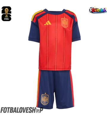 Španělsko Dětské Domácí Dres MS 2026 Krátký Rukáv (+ trenýrky)
