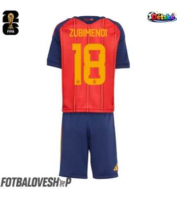 Španělsko Martin Zubimendi #18 Dětské Domácí Dres MS 2026 Krátký Rukáv (+ trenýrky)