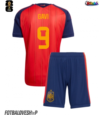 Španělsko Paez Gavi #9 Dětské Domácí Dres MS 2026 Krátký Rukáv (+ trenýrky)