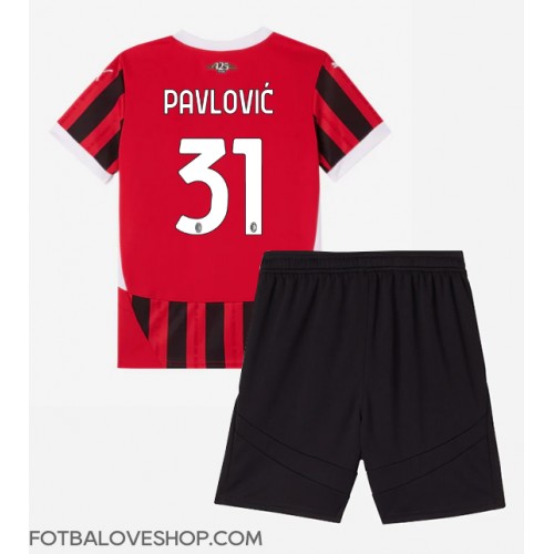 AC Milan Strahinja Pavlovic #31 Dětské Domácí Dres 2024-25 Krátký Rukáv (+ trenýrky)