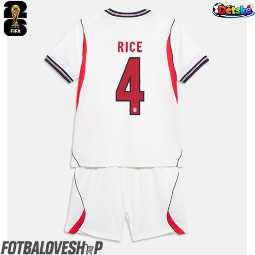 Anglie Declan Rice #4 Dětské Domácí Dres MS 2026 Krátký Rukáv (+ trenýrky)