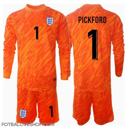 Anglie Jordan Pickford #1 Brankářské Dětské Domácí Dres ME 2024 Dlouhý Rukáv (+ trenýrky)