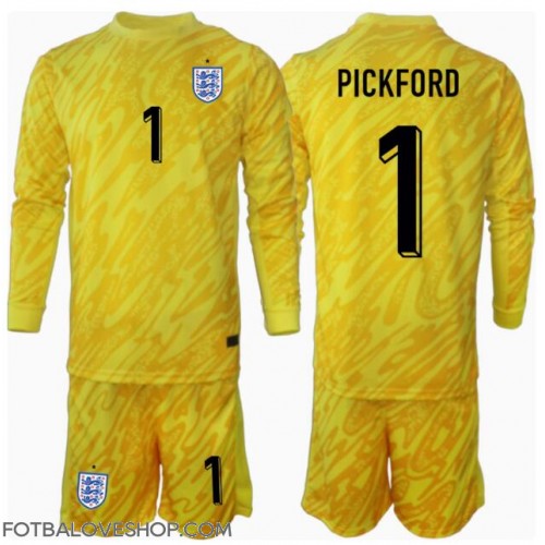 Anglie Jordan Pickford #1 Brankářské Dětské Venkovní Dres ME 2024 Dlouhý Rukáv (+ trenýrky)