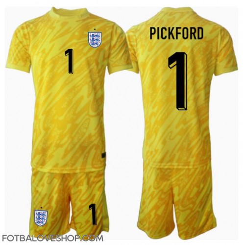 Anglie Jordan Pickford #1 Brankářské Dětské Venkovní Dres ME 2024 Krátký Rukáv (+ trenýrky)