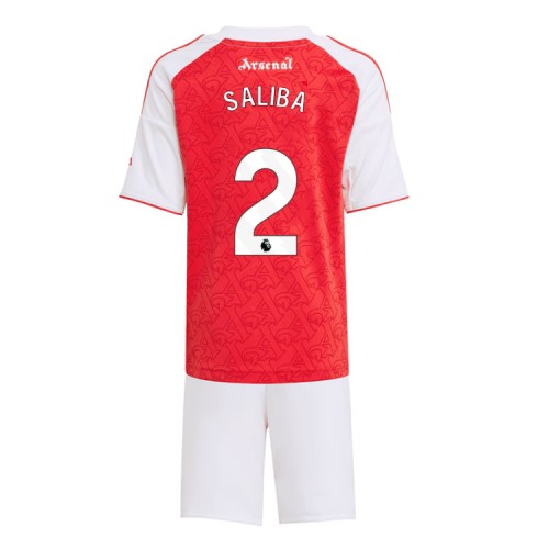 Arsenal William Saliba #2 Dětské Domácí Dres 2025-26 Krátký Rukáv (+ trenýrky)