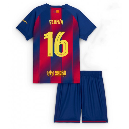 Barcelona Fermin Lopez #16 Dětské Domácí Dres 2025-26 Krátký Rukáv (+ trenýrky)