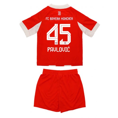 Bayern Munich Aleksandar Pavlovic #45 Dětské Domácí Dres 2025-26 Krátký Rukáv (+ trenýrky)
