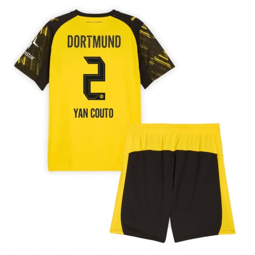 Borussia Dortmund Yan Couto #2 Dětské Domácí Dres 2025-26 Krátký Rukáv (+ trenýrky)