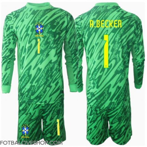Brazílie Alisson Becker #1 Brankářské Dětské Domácí Dres Copa America 2024 Dlouhý Rukáv (+ trenýrky)