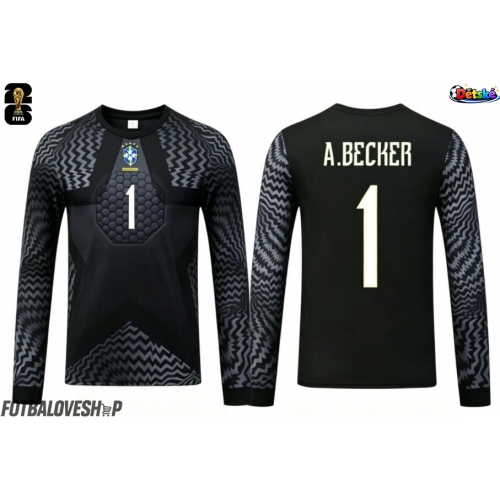 Brazílie Alisson Becker #1 Brankářské Dětské Domácí Dres MS 2026 Dlouhý Rukáv (+ trenýrky)