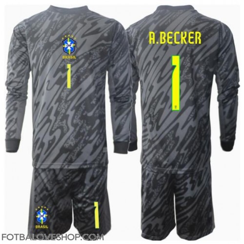 Brazílie Alisson Becker #1 Brankářské Dětské Venkovní Dres Copa America 2024 Dlouhý Rukáv (+ trenýrky)